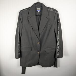 Future Collective Kahlana Barfield Brown Black Belted Blazer Women M Satin Trim